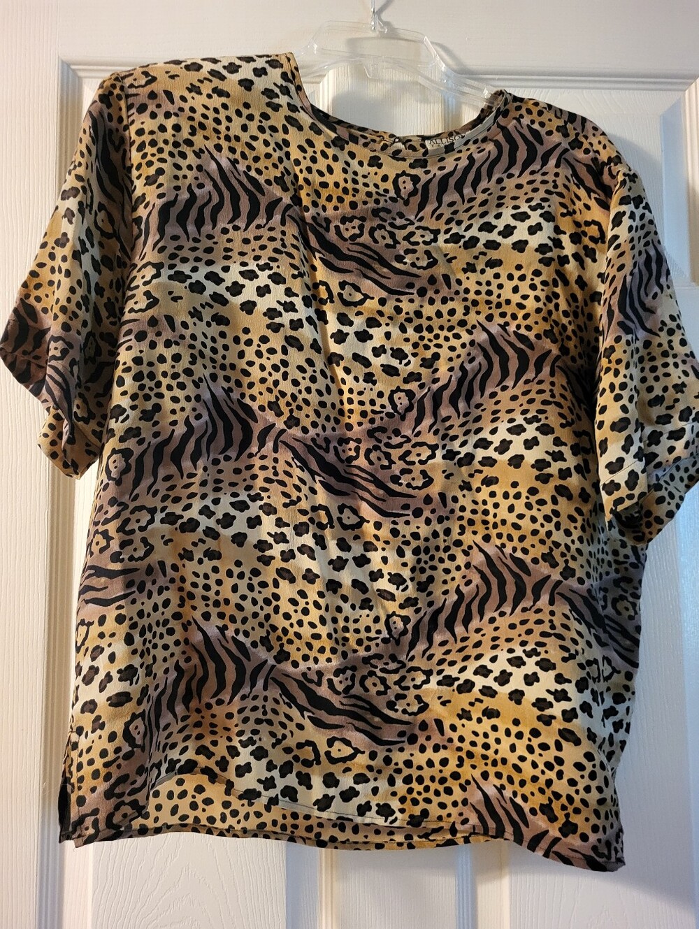 Allison Taylor Animal Print Short Sleeve Blouse - Tan/Black